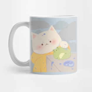 Raincoat Cat and Frog Mug